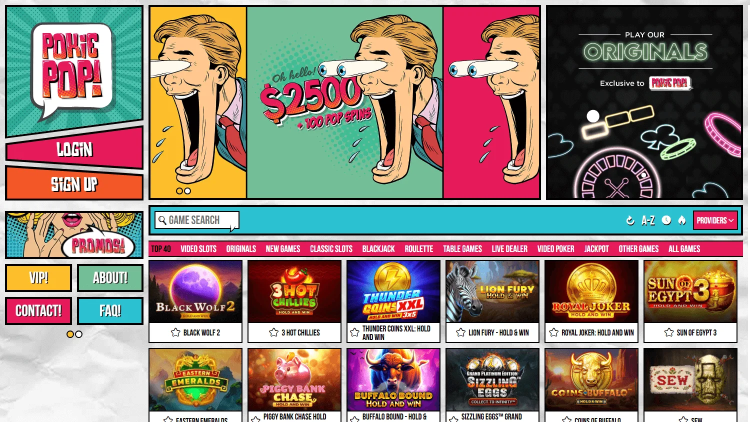 Pokie Pop Casino desktop home interface for Australian players